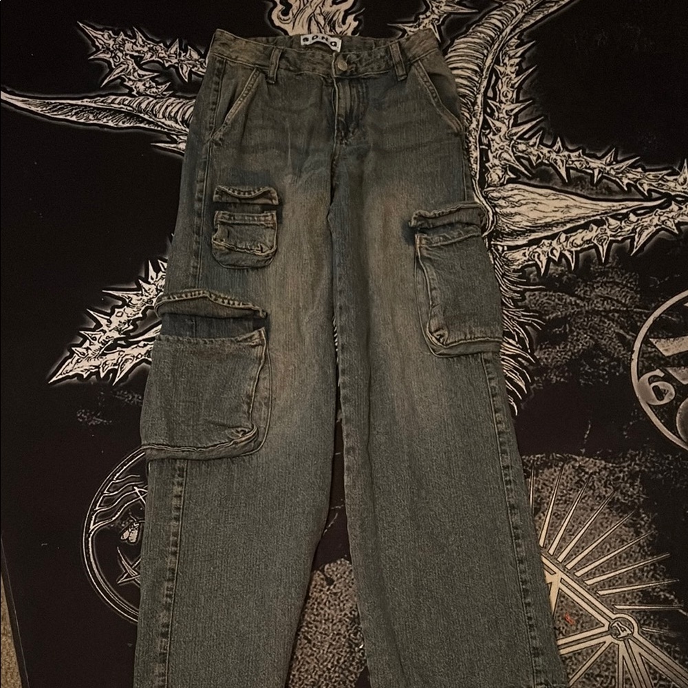 Gray Flare Wide Leg Jeans with Sturdy Fabric